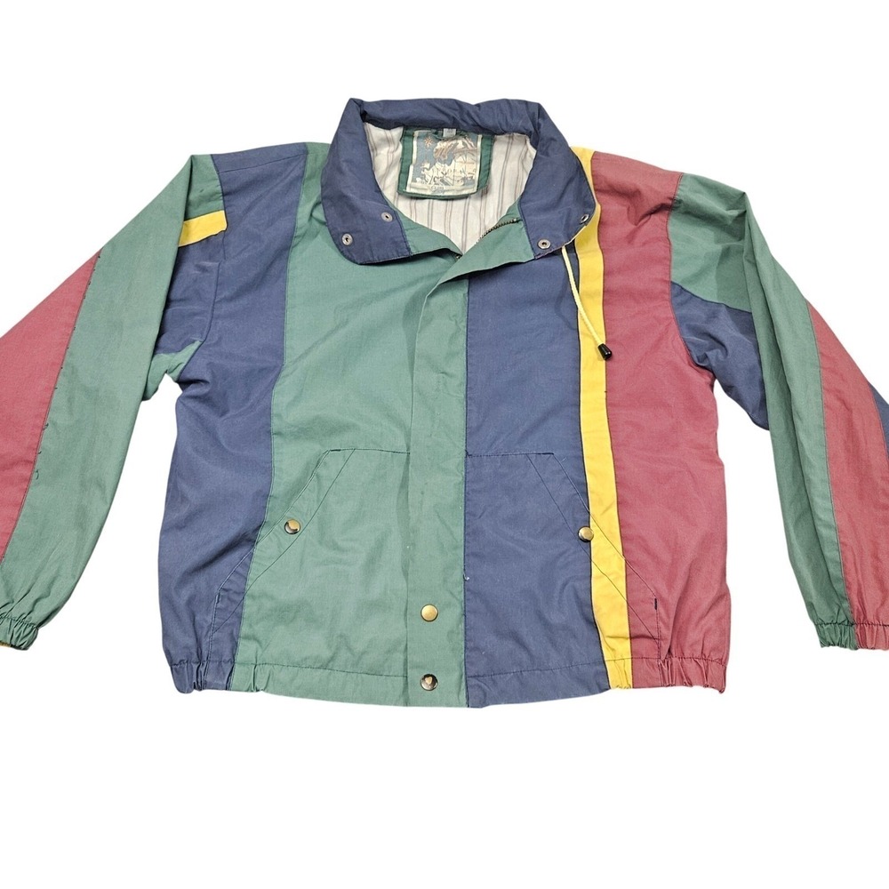 Vintage Club Europa Windbreaker Jacket Mens 40 L Colorblock 80s 90s Retro Zip
